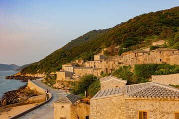 Fototapeta na wymiar Afternoon high angle view of the Qinbi Village