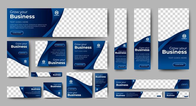 Abstract banner design web template Set, Horizontal header web banner. Modern Gradient Blue cover header background for website design, Social Media Cover ads banner, flyer, invitation card - Powered by Adobe
