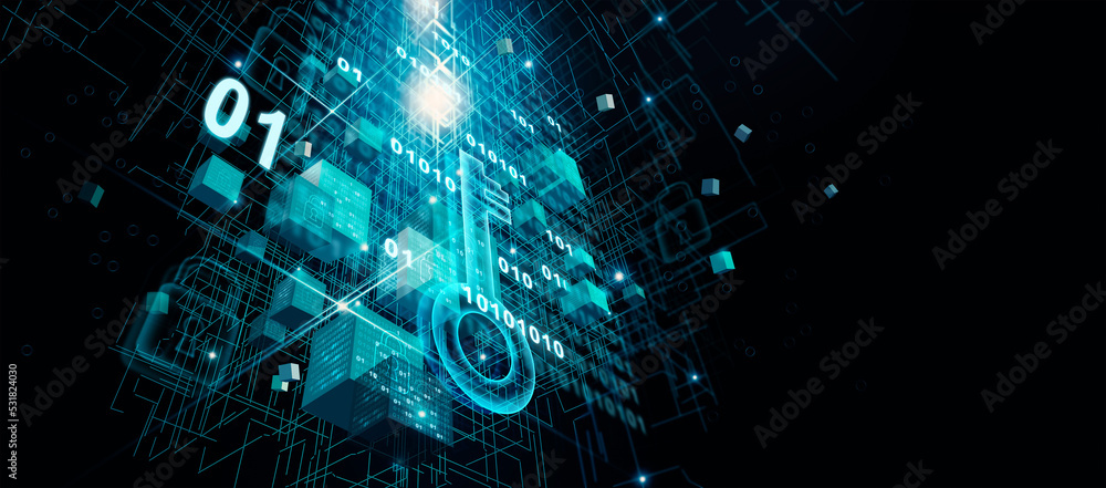 Aufkleber Cyber security, Data protection, Structure of virtual network on innovative internet network connection of Digital technology business, verification and data encryption, Big data and blockchain.