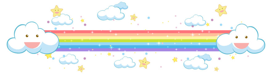 Colorful pastel rainbow with clouds