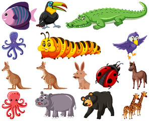 Naklejka premium Set of various animals cartoon