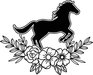 Obraz na płótnie Canvas Horse Silhouette, Horseshoe Vector, Horse Flower Silhouette 
