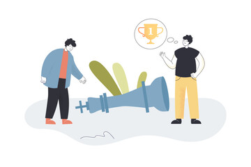 Winner and loser flat vector illustration. Championship, achievement, failure, defeat, depression, performance, development concept for banner, website design or landing web page