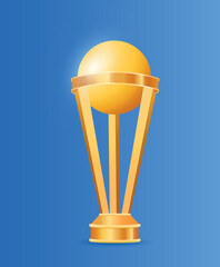 Trophy for Cricket. Poster with beautiful golden cup for rewarding winners in sports competition or tournament. Design element for banners and social media. Realistic modern 3D vector illustration