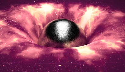 3D illustration tunnel or wormhole, Abstract speed tunnel warp in space, wormhole or black hole. Scene of overcoming the temporary space in cosmos. 3D rendering - obrazy, fototapety, plakaty