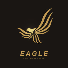 eagle logo golden color. The logo represents the upper body of the eagle which raises two wing to show its elegance, dignity, degree and charm