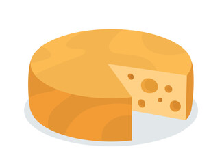 Dairy product concept. Icon or sticker with round cheddar or parmesan cheese with cut off piece. Design element for advertising posters. Cartoon flat vector collection isolated on white background