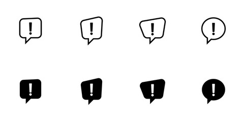 Conjunto de iconos de burbuja de mensaje con signo de exclamación. Advertencia de peligro. Alerta. Ilustración vectorial