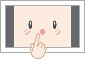 人差し指を立てて考える擬人化タブレット