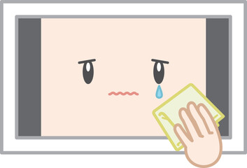 ハンカチを持って泣く擬人化タブレット