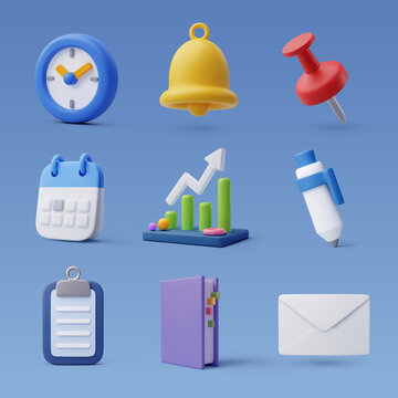 Set of 3d office icon, Business and finance concept.