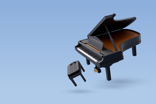 3d Vector Black shiny grand piano, Music and Instrument concept.