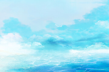 ターコイズブルーの夏空と海の風景イラスト