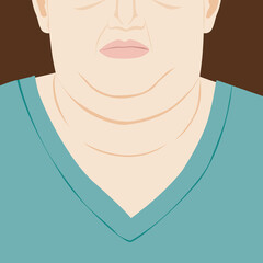 Fat senior woman face with a double chin .wrinkles and skin imperfection illustration - obrazy, fototapety, plakaty