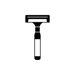 Manual shaving razor blade icon in black flat glyph, filled style isolated on white background