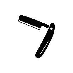 straight shaving razor icon in black flat glyph, filled style isolated on white background