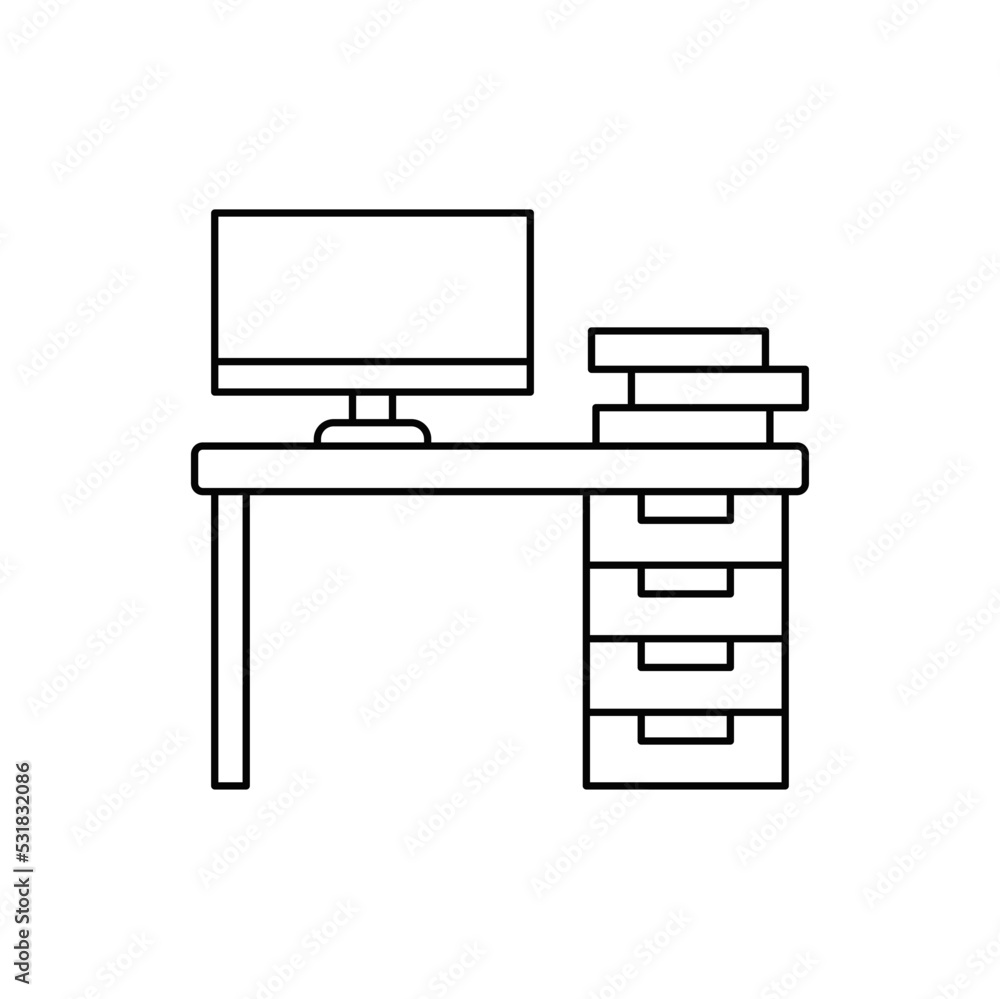 Poster computer desktop, workspace table icon in line style icon, isolated on white background