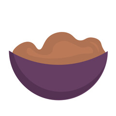 Bowl with cacao powder on white background