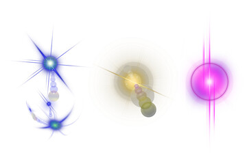 Set of colorful transparent light lens flares, Realistic burst of light collection, Coloured lights collection