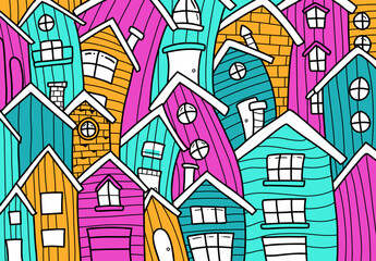 doodle house home pattern background outline hand drawn colorful illustration