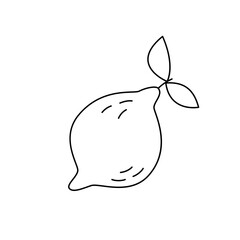 Lemon in doodle style. Vector icon, flat cartoon illustration, clipart.