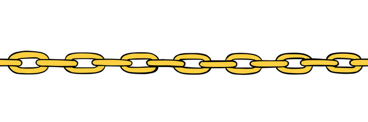 Golden chain seamless pattern. Handdrawn sketch of metal chain. Vector illustration isolated in white background