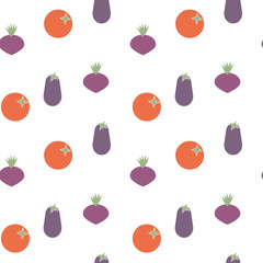 Seamless pattern with tomato, eggplant and beets