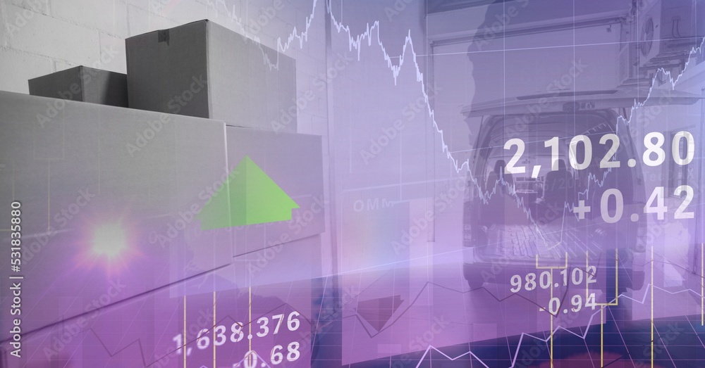 Aufkleber digital illustration of data processing over an empty warehouse in background