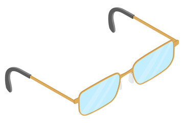 Dioptric glasses .Isometric image of straight-angle glasses on a white background.Vector illustration.