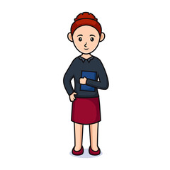 cartoon women. Friendly beautiful women in casual clothes, holding a lipstick and small bag