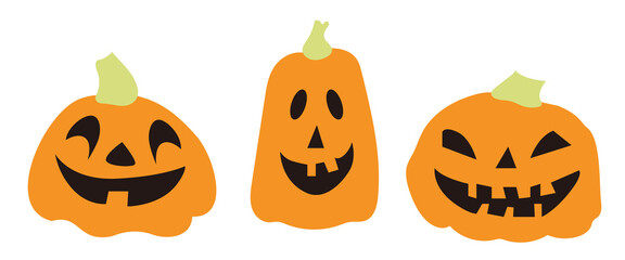 Halloween pumpkin set. Funny smiling pumpkins, isolated vector illustration.