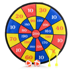 Darts isolated on a white background. Bright colored darts with darts. Sports game, competitions. Hitting exactly on target. Business concept