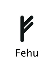 Fototapeta premium Fehu of Runes alphabet. Writing ancient Germans. Vector Mystical symbols. Esoteric, occult, magic illustration for Tattoos.