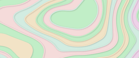 Colorful papercut and multilayer cutout geometric pattern on vector. Beautiful topography concept or smooth origami shape paper texture. Abstract background with waves.