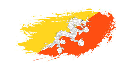 Free hand drawn grunge flag of Bhutan on isolated white background
