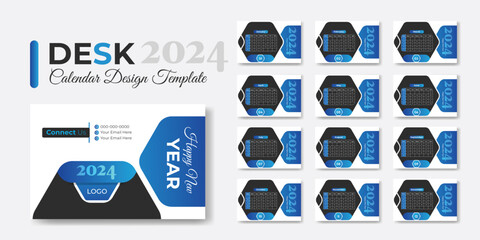 New year desk calendar 2023 template with 12 months included. Happy new year office or company desk calendar design.