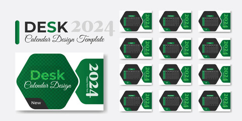 Fototapeta premium New year desk calendar 2023 template with 12 months included. Happy new year office or company desk calendar design.