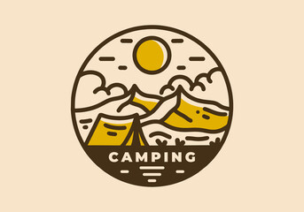 Mountain camping vintage retro line art