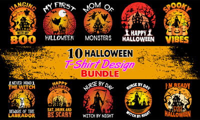 Top Ten Halloween T-Shirt Design Bundle. Halloween t-shirt design bundle, easy to print all-purpose for men, women, and children