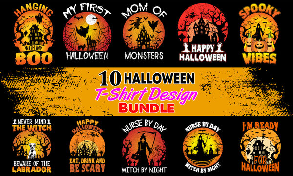 Halloween t-shirt designs bundle of 44 vector images