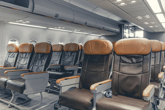 airplane economy class seats row in the cabin no passenger luxury wide leather chair size elegant look
