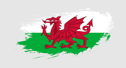Free hand drawn grunge flag of Wales on isolated white background