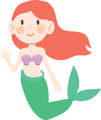 Cute cartoon red hair mermaid vector.