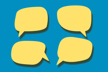 set of  yellow  speech bubbles  paper cut  on green background. Conceptual image about communication and social media, customer feedback