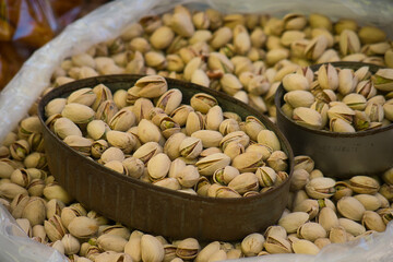 Pile of pistachios in shell in mexico