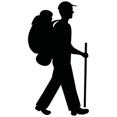 silhouette of a person doing excursionwith backpack