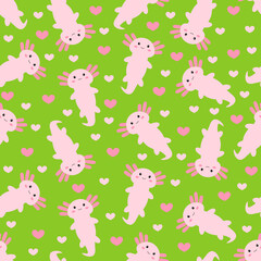 Cute cartoon axolotl. Seamless pattern. Vector.