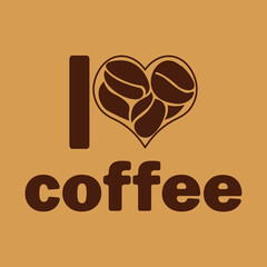  I love coffee. Beautiful creative text and heart shape with coffee beans . Vector illustration. Line art, logo design, template line, icon