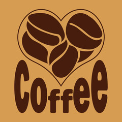  I love coffee. Beautiful creative text and heart shape with coffee beans . Vector illustration. Line art, logo design, template line, icon