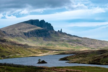 Rock needle Old Man of Storr, Isle of Skye, Inner Hebrides, Scotland, Great Britain
